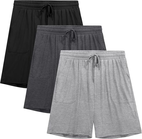 Ficerd 3 Pack Men's Big and Tall Cotton Lounge Pajama Casual Drawstring Jersey Shorts with Pockets PJ Gym Summer Clothes in Saudi Arabia