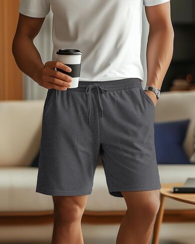 Ficerd 3 Pack Men's Big and Tall Cotton Lounge Pajama Casual Drawstring Jersey Shorts with Pockets PJ Gym Summer Clothes in Saudi Arabia