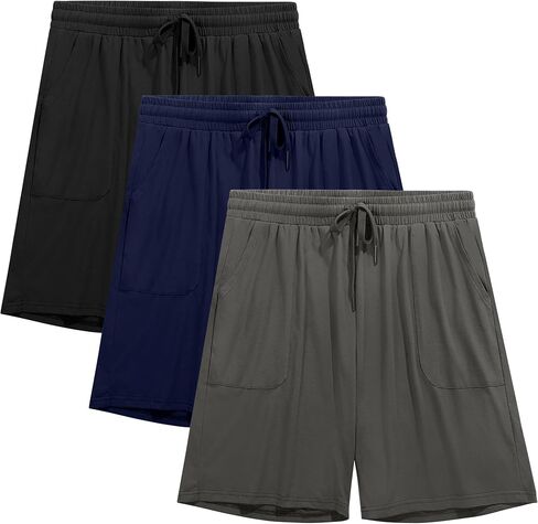 Ficerd 3 Pack Men's Big and Tall Cotton Lounge Pajama Casual Drawstring Jersey Shorts with Pockets PJ Gym Summer Clothes in Saudi Arabia