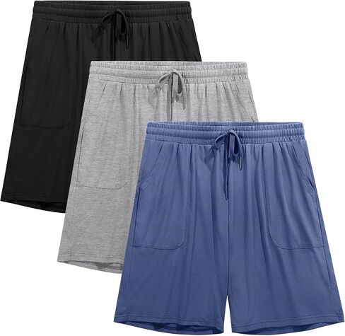 Ficerd 3 Pack Men's Big and Tall Cotton Lounge Pajama Casual Drawstring Jersey Shorts with Pockets PJ Gym Summer Clothes in Saudi Arabia