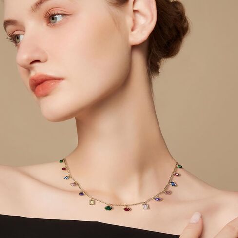 Gold Charm Pendent Choker Necklace for Woman, Boho Dainty Gemstone CZ Rhinestone Dangle Chain Necklaces Prom Fashion Jewelry Wedding Gift in Kuwait