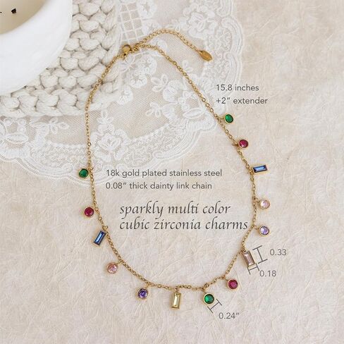 Gold Charm Pendent Choker Necklace for Woman, Boho Dainty Gemstone CZ Rhinestone Dangle Chain Necklaces Prom Fashion Jewelry Wedding Gift in Kuwait