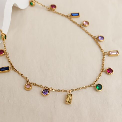 Gold Charm Pendent Choker Necklace for Woman, Boho Dainty Gemstone CZ Rhinestone Dangle Chain Necklaces Prom Fashion Jewelry Wedding Gift in Kuwait