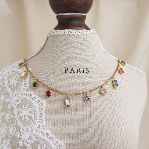 Gold Charm Pendent Choker Necklace for Woman, Boho Dainty Gemstone CZ Rhinestone Dangle Chain Necklaces Prom Fashion Jewelry Wedding Gift in Kuwait