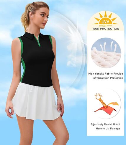 Women Golf Shirt Sleeveless Collared Shirts UPF 50+ 1/4 Zip Up Workout Tank Tops in Saudi Arabia