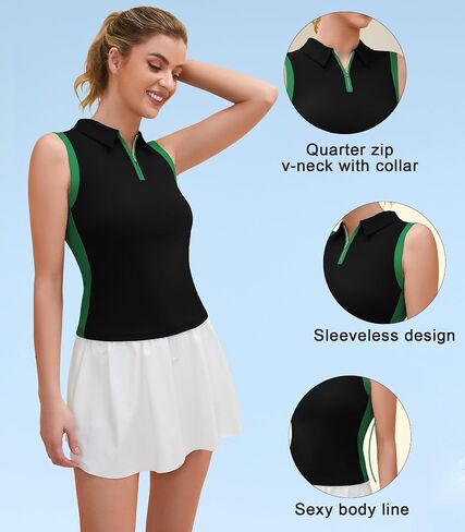 Women Golf Shirt Sleeveless Collared Shirts UPF 50+ 1/4 Zip Up Workout Tank Tops in Saudi Arabia