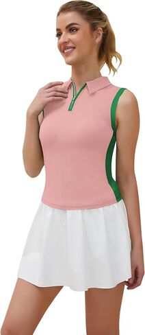 Women Golf Shirt Sleeveless Collared Shirts UPF 50+ 1/4 Zip Up Workout Tank Tops in Saudi Arabia