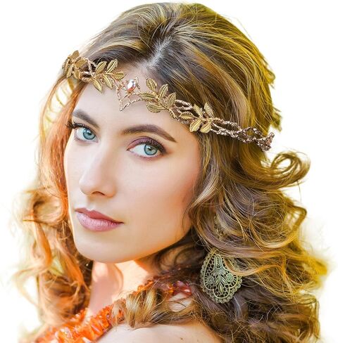 Vintage Fairy Leaf Crown - Medieval Viking Crystal Headwear for Women Men Renaissance Halloween Cosplay Party Prom in Saudi Arabia