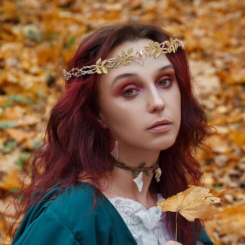 Vintage Fairy Leaf Crown - Medieval Viking Crystal Headwear for Women Men Renaissance Halloween Cosplay Party Prom in Saudi Arabia