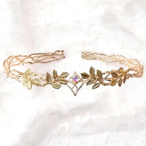 Vintage Fairy Leaf Crown - Medieval Viking Crystal Headwear for Women Men Renaissance Halloween Cosplay Party Prom in Saudi Arabia