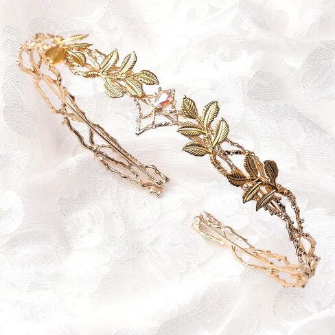 Vintage Fairy Leaf Crown - Medieval Viking Crystal Headwear for Women Men Renaissance Halloween Cosplay Party Prom in Saudi Arabia