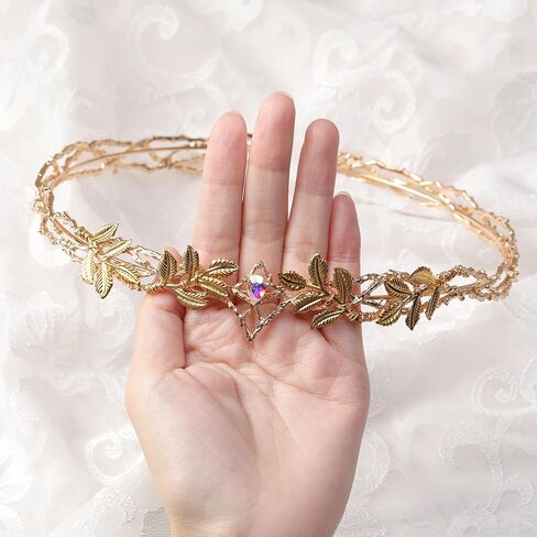Vintage Fairy Leaf Crown - Medieval Viking Crystal Headwear for Women Men Renaissance Halloween Cosplay Party Prom in Saudi Arabia