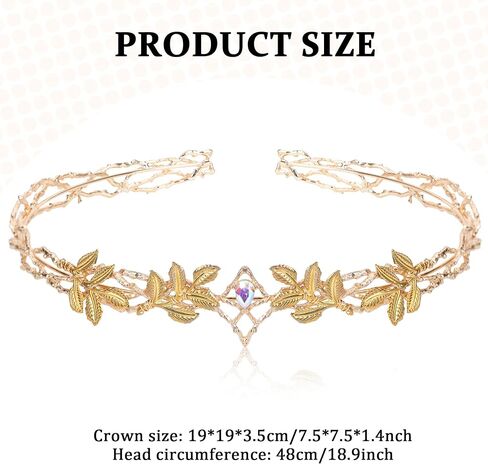 Vintage Fairy Leaf Crown - Medieval Viking Crystal Headwear for Women Men Renaissance Halloween Cosplay Party Prom in Saudi Arabia