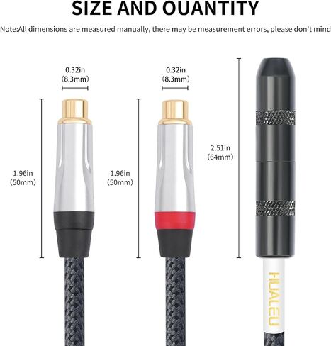 كابل مقسم صوت ستيريو RCA ذكر إلى 1/4 أنثى؛ 6.35 مم أنثى إلى 2 ذكر RCA، كابل صوت RCA مزدوج إلى 1/4 بوصة أنثى - 1 قدم in Saudi Arabia