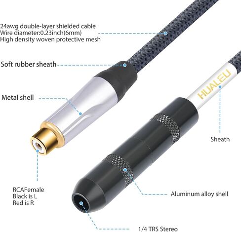 كابل مقسم صوت ستيريو RCA ذكر إلى 1/4 أنثى؛ 6.35 مم أنثى إلى 2 ذكر RCA، كابل صوت RCA مزدوج إلى 1/4 بوصة أنثى - 1 قدم in Saudi Arabia
