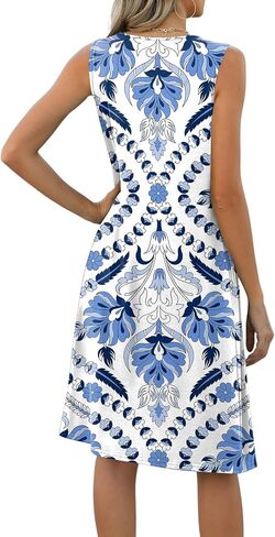 LOMON Womens Casual Summer Dresses Floral Beach Sleeveless Crewneck Pleated Tshirt Sundresses with Pockets in Saudi Arabia