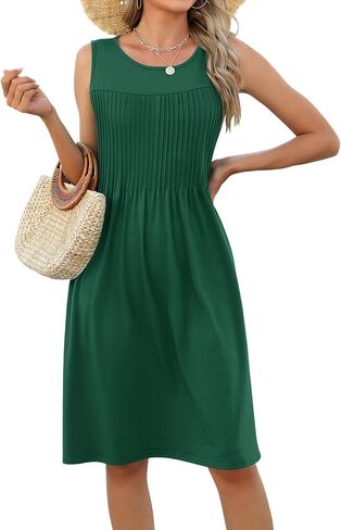 LOMON Womens Casual Summer Dresses Floral Beach Sleeveless Crewneck Pleated Tshirt Sundresses with Pockets in Saudi Arabia