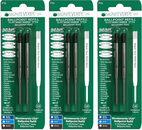 Monteverde Superbroad Ballpoint Refill For Parker Ballpoint Pens, 6/Pack, Blue (P153BU) in Saudi Arabia