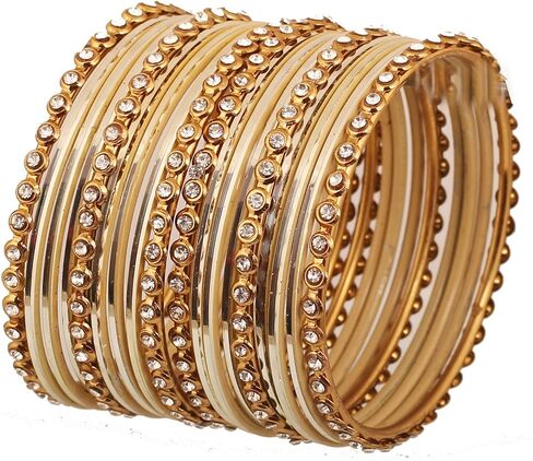 Touchstone "Colorful Collection Indian Bollywood Alloy Line Single Line Clear Rhinestone و Sensed Bangle Bangle Set من 18 بلهجة ذهبية عتيقة للنساء. in Kuwait