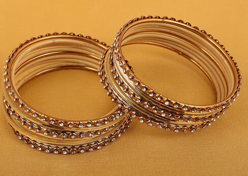 Touchstone "Colorful Collection Indian Bollywood Alloy Line Single Line Clear Rhinestone و Sensed Bangle Bangle Set من 18 بلهجة ذهبية عتيقة للنساء. in Kuwait