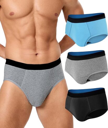 Incontinence Underwear for Men, 150ML Absorbent Washable Protective Leak Proof Reusable, Briefs 3 Pack (Multicolor01, Medium) in Saudi Arabia