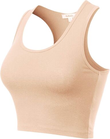 MixMatchy Women's Casual Basic Sports Crop Tank Tops Racerback Running Yoga Tanks Cotton Sleeveless Gym Shirts in Saudi Arabia
