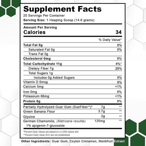 SleepBiotic Prebiotic Fiber Blend - Prebiotic Fiber Powder w/German Chamomile & Green Banana Flour - Prebiotic Powder Fiber Supplement for Healthy Gut 292g [20 Servings] in Saudi Arabia