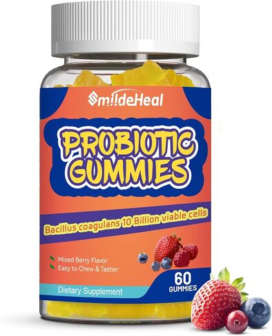 Probiotic Gummies for Digestive Health - 10 Billion CFU Bacillus Coagulans - Vegan & Non-GMO - Immune & Digestive Support for Men & Women - Strawberry & Mixed Berry Flavor, 60 Count in Kuwait