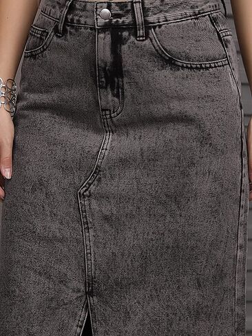 Women's Denim Skirt High Waist Front Slit Raw Trim Hem Pencil Skirt with Pockets Midi Jean Skirts in Kuwait