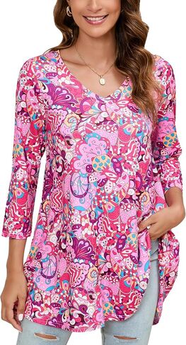 ENMAIN Womens Tunic Plus Size 3/4 Sleeve Tops to Wear with Leggings Casual Long Swing Blouses Shirts Loose Fit Dressy in Saudi Arabia