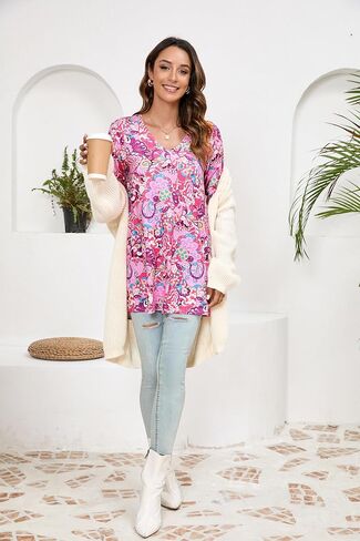 ENMAIN Womens Tunic Plus Size 3/4 Sleeve Tops to Wear with Leggings Casual Long Swing Blouses Shirts Loose Fit Dressy in Saudi Arabia