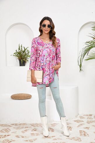 ENMAIN Womens Tunic Plus Size 3/4 Sleeve Tops to Wear with Leggings Casual Long Swing Blouses Shirts Loose Fit Dressy in Saudi Arabia