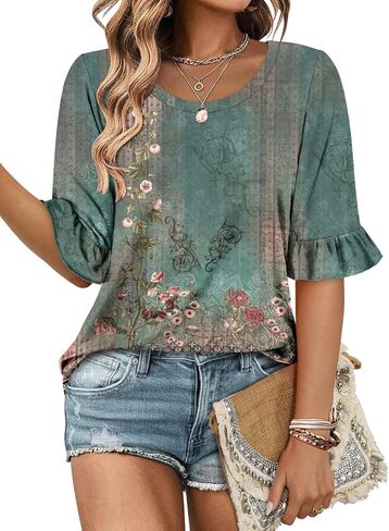 ROSELINLIN Half Sleeve Top for Women Summer Dressy Casual Tunic Top in Saudi Arabia