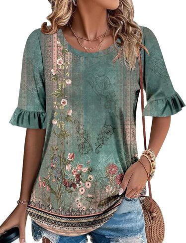 ROSELINLIN Half Sleeve Top for Women Summer Dressy Casual Tunic Top in Saudi Arabia