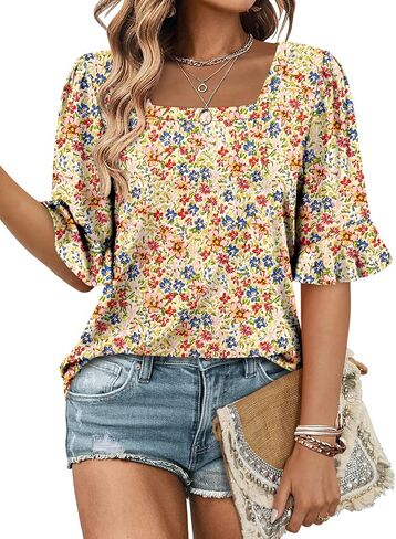 ROSELINLIN Half Sleeve Top for Women Summer Dressy Casual Tunic Top in Saudi Arabia
