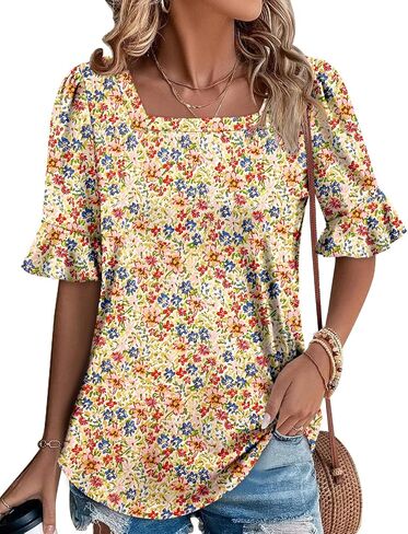 ROSELINLIN Half Sleeve Top for Women Summer Dressy Casual Tunic Top in Saudi Arabia