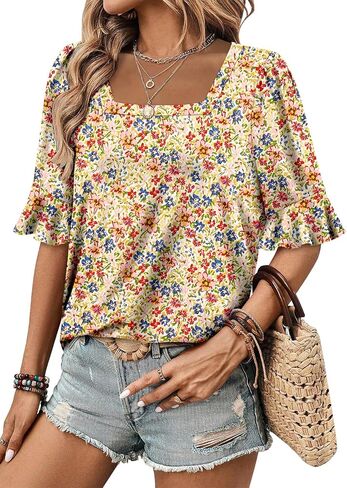 ROSELINLIN Half Sleeve Top for Women Summer Dressy Casual Tunic Top in Saudi Arabia