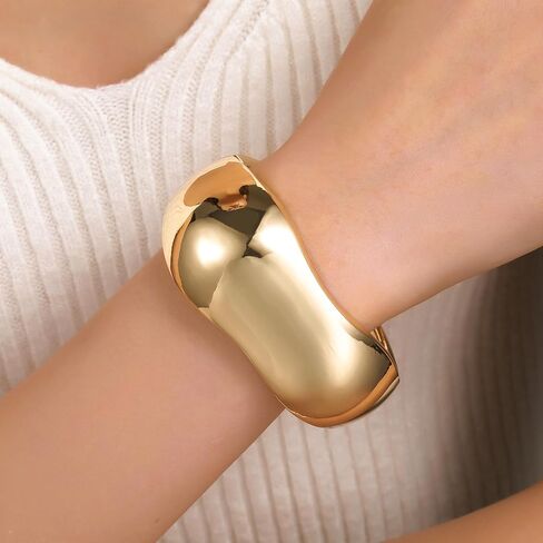 Chunky Gold/Silver Gold Cuff Bangle Bracelets for Women Trendy Hinged Cuff Open Wide Chunky Gold Bracelet Minimalist Bangle Jewelry Gift in Saudi Arabia
