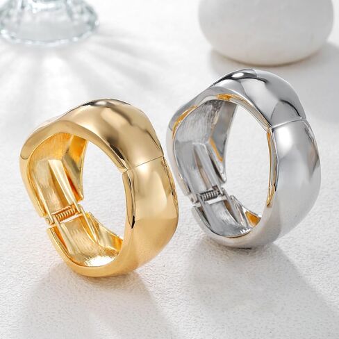 Chunky Gold/Silver Gold Cuff Bangle Bracelets for Women Trendy Hinged Cuff Open Wide Chunky Gold Bracelet Minimalist Bangle Jewelry Gift in Saudi Arabia