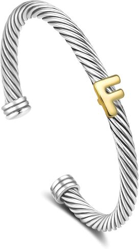 Cuff Bracelet for Women Twisted - Cable Wire Bangle Bracelet Two Tone - Fashion Gold Letter Silver Bracelets Jewelry Gift in Saudi Arabia