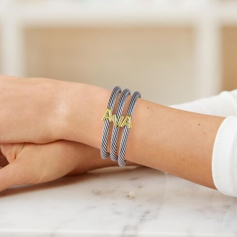 Cuff Bracelet for Women Twisted - Cable Wire Bangle Bracelet Two Tone - Fashion Gold Letter Silver Bracelets Jewelry Gift in Saudi Arabia