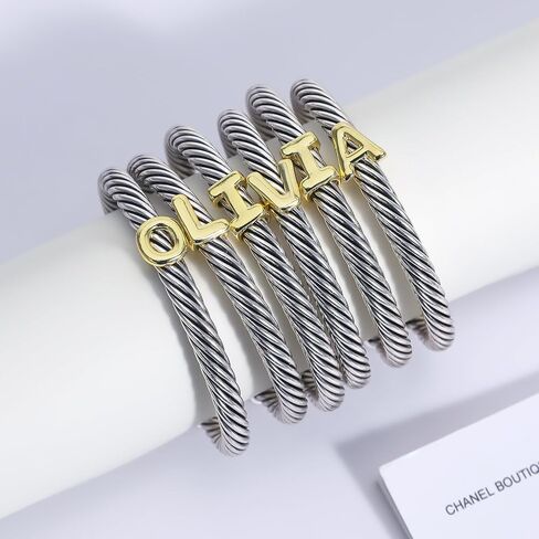 Cuff Bracelet for Women Twisted - Cable Wire Bangle Bracelet Two Tone - Fashion Gold Letter Silver Bracelets Jewelry Gift in Saudi Arabia