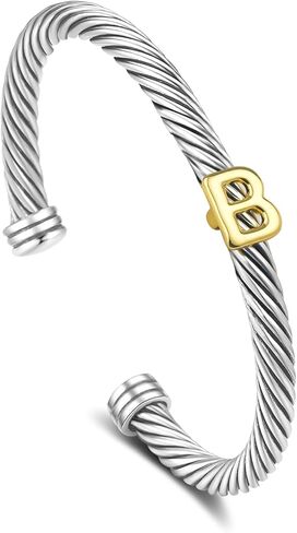 Cuff Bracelet for Women Twisted - Cable Wire Bangle Bracelet Two Tone - Fashion Gold Letter Silver Bracelets Jewelry Gift in Saudi Arabia