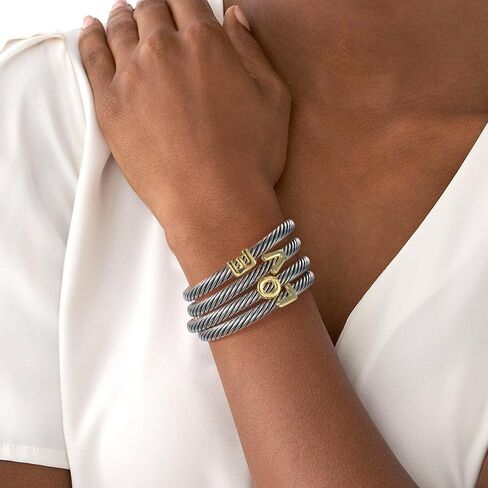 Cuff Bracelet for Women Twisted - Cable Wire Bangle Bracelet Two Tone - Fashion Gold Letter Silver Bracelets Jewelry Gift in Saudi Arabia