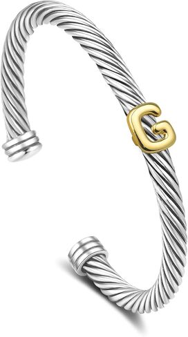 Cuff Bracelet for Women Twisted - Cable Wire Bangle Bracelet Two Tone - Fashion Gold Letter Silver Bracelets Jewelry Gift in Saudi Arabia