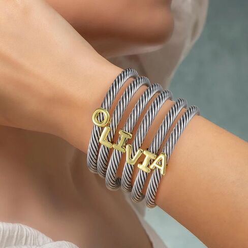Cuff Bracelet for Women Twisted - Cable Wire Bangle Bracelet Two Tone - Fashion Gold Letter Silver Bracelets Jewelry Gift in Saudi Arabia