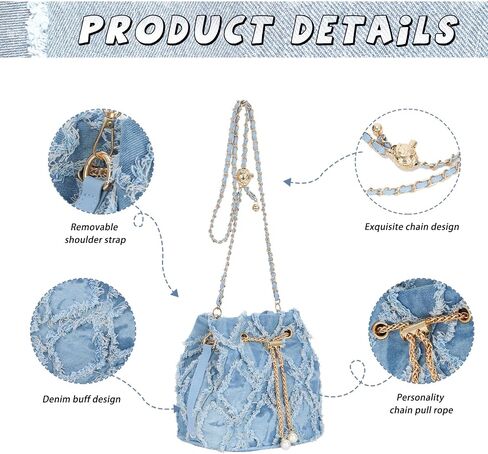 GOKTOW Small Denim Bucket Bag for Women, Jean Purse Crossbody Bags Denim Tote Handbag in Saudi Arabia