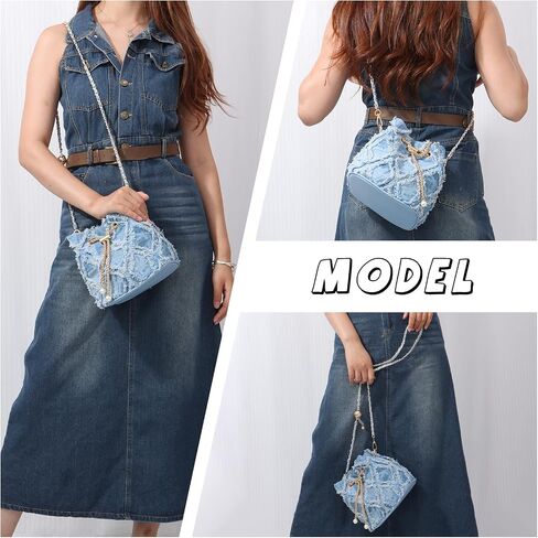 GOKTOW Small Denim Bucket Bag for Women, Jean Purse Crossbody Bags Denim Tote Handbag in Saudi Arabia