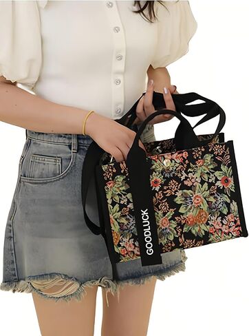 Canvas Crossbody Shoulder Bag for Women, Sling Tote with Handles & Removable Strap, Fanny Pack Travel Handbag in Saudi Arabia