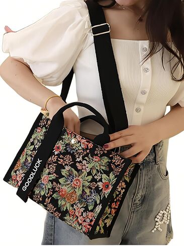 Canvas Crossbody Shoulder Bag for Women, Sling Tote with Handles & Removable Strap, Fanny Pack Travel Handbag in Saudi Arabia
